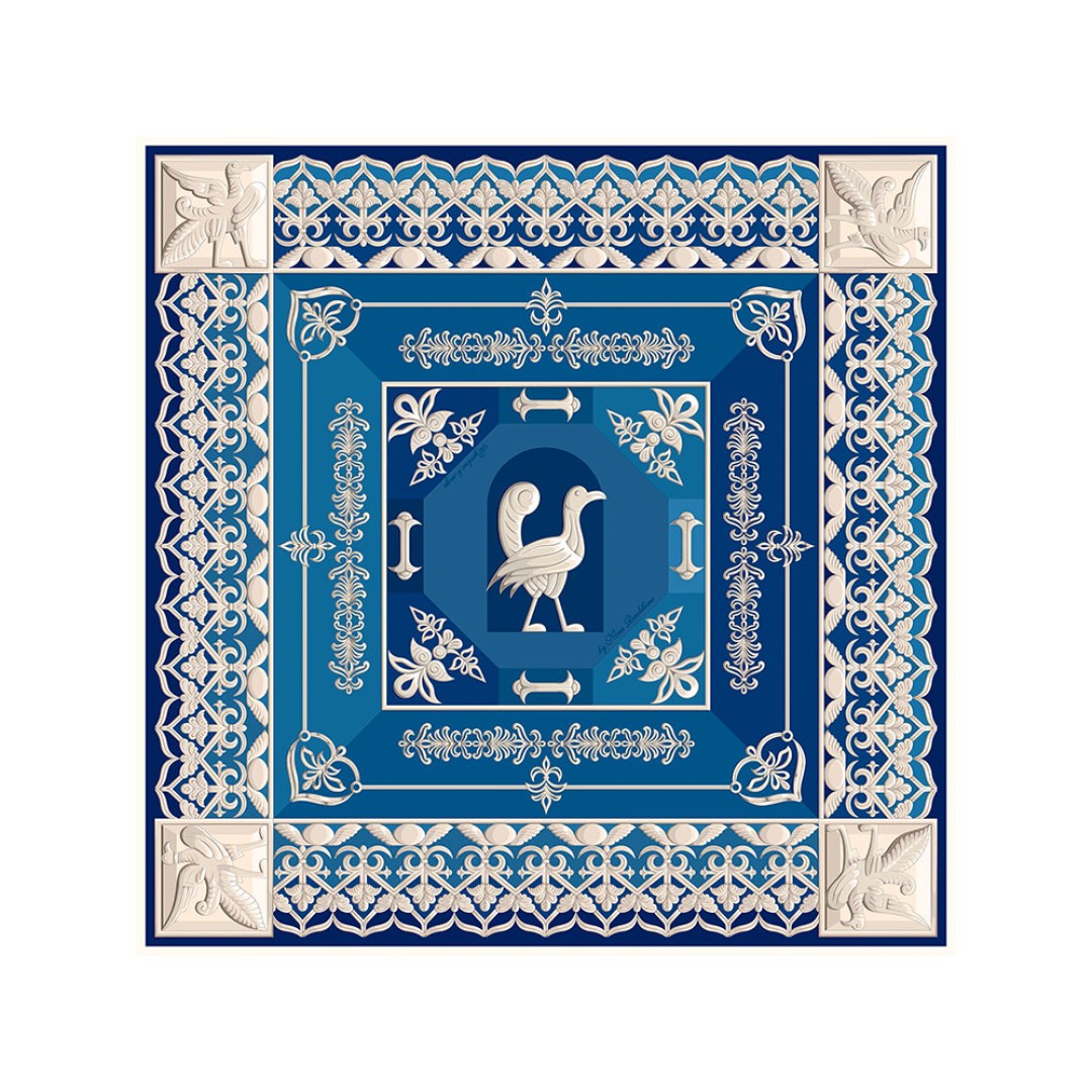 Платок "Птица дивная", синий