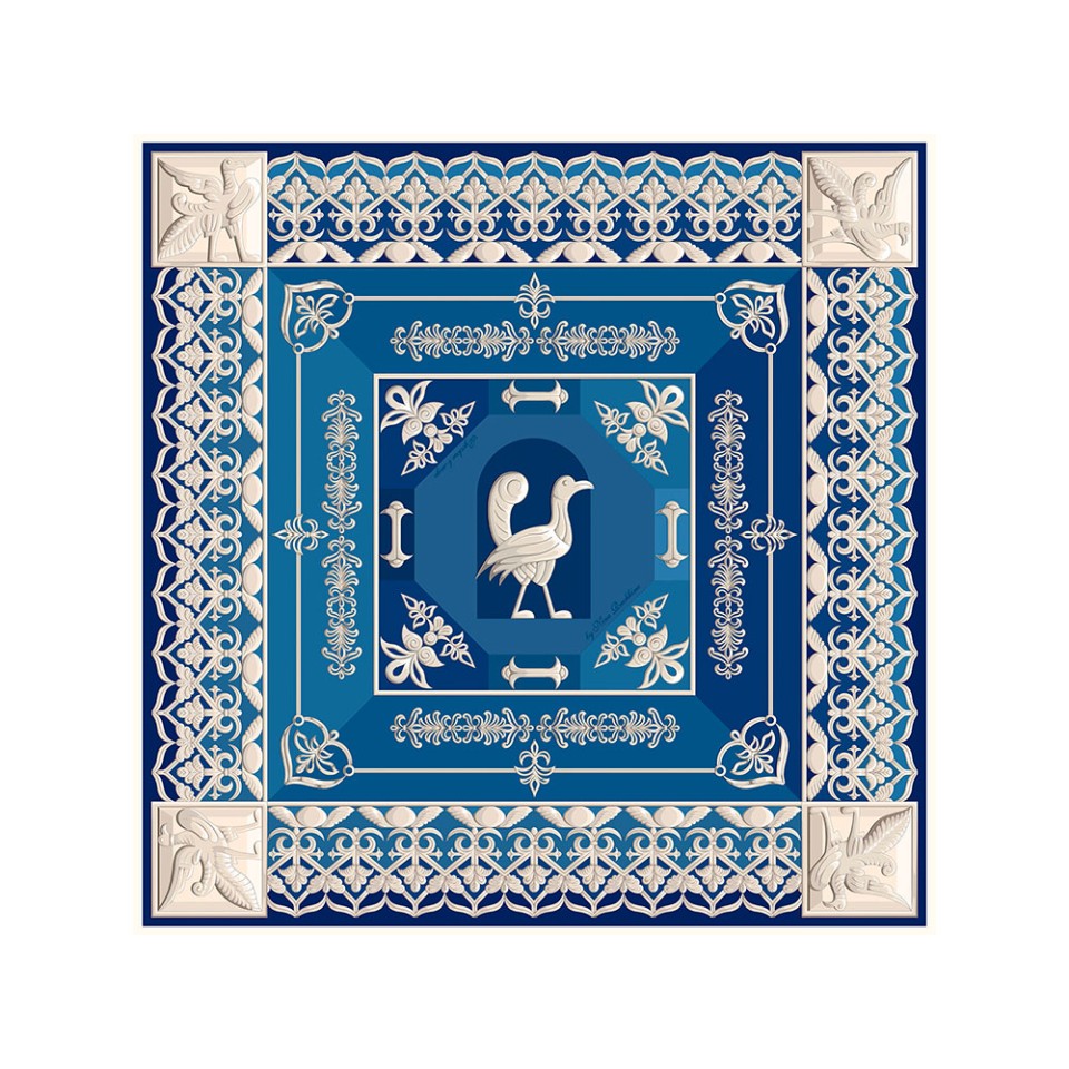 Платок "Птица дивная", синий