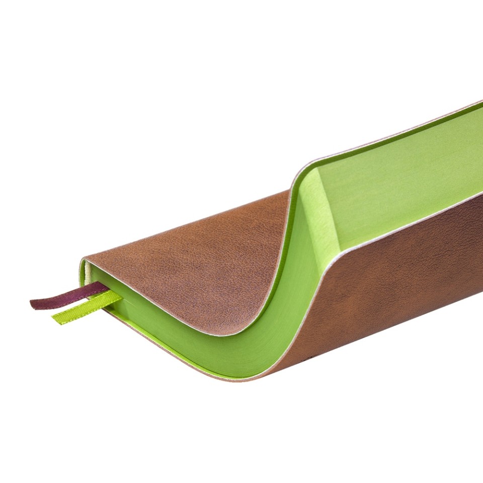 Ежедневник А5 датированный "Boston" 2026, коричневый с салатовым обрезом