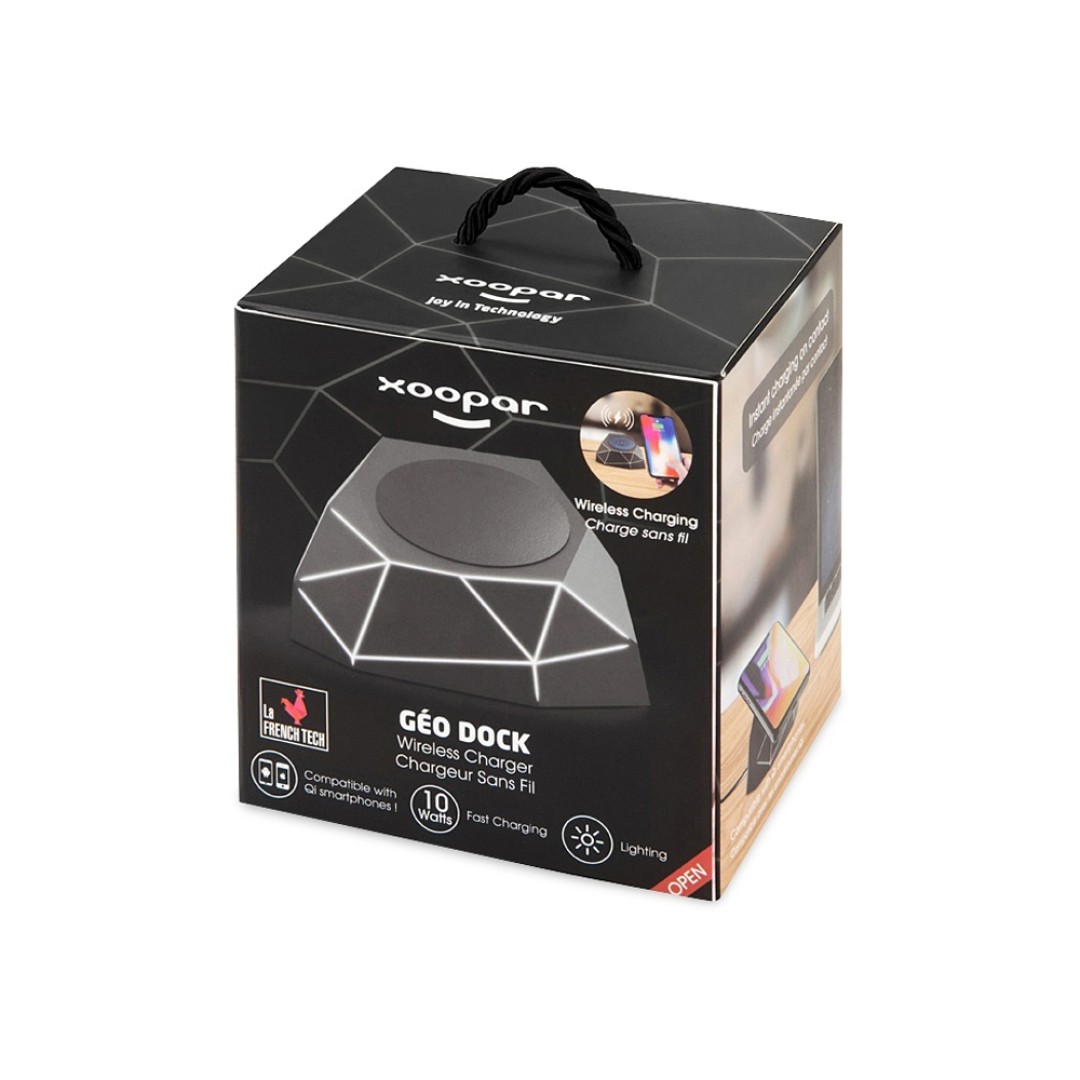 Док-станция «Geo Dock» с быстрой беспроводной зарядкой, черный с белой подсветкой. XOOPAR