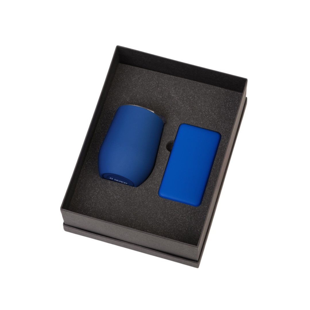 Подарочный набор с термокружкой и повербанком С2, 10000 mAh, синий