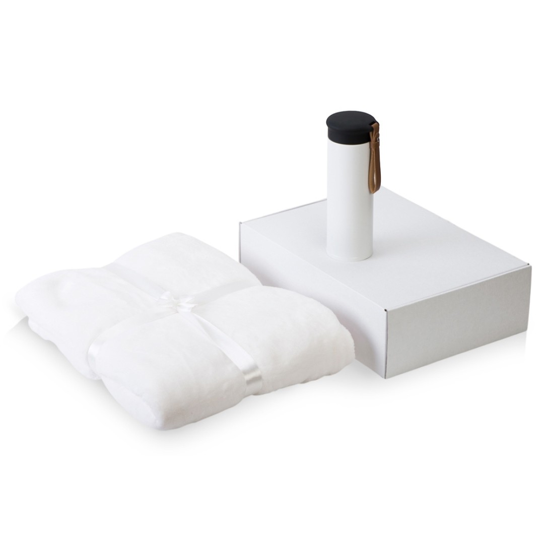 Подарочный набор с пледом, термосом "Cozy hygge" 2.0, белый