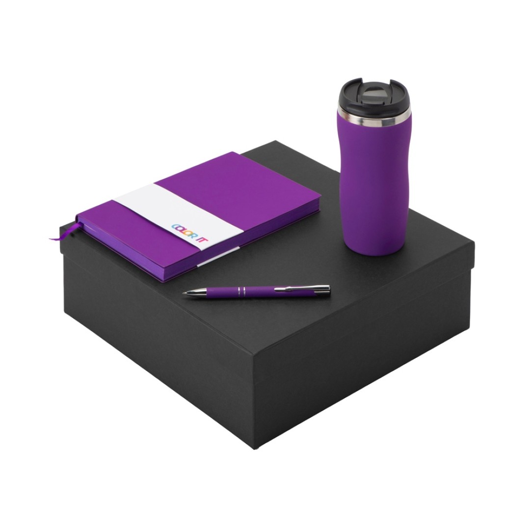 Подарочный набор с блокнотом С1, металлической ручкой и термокружкой, фиолетовый
