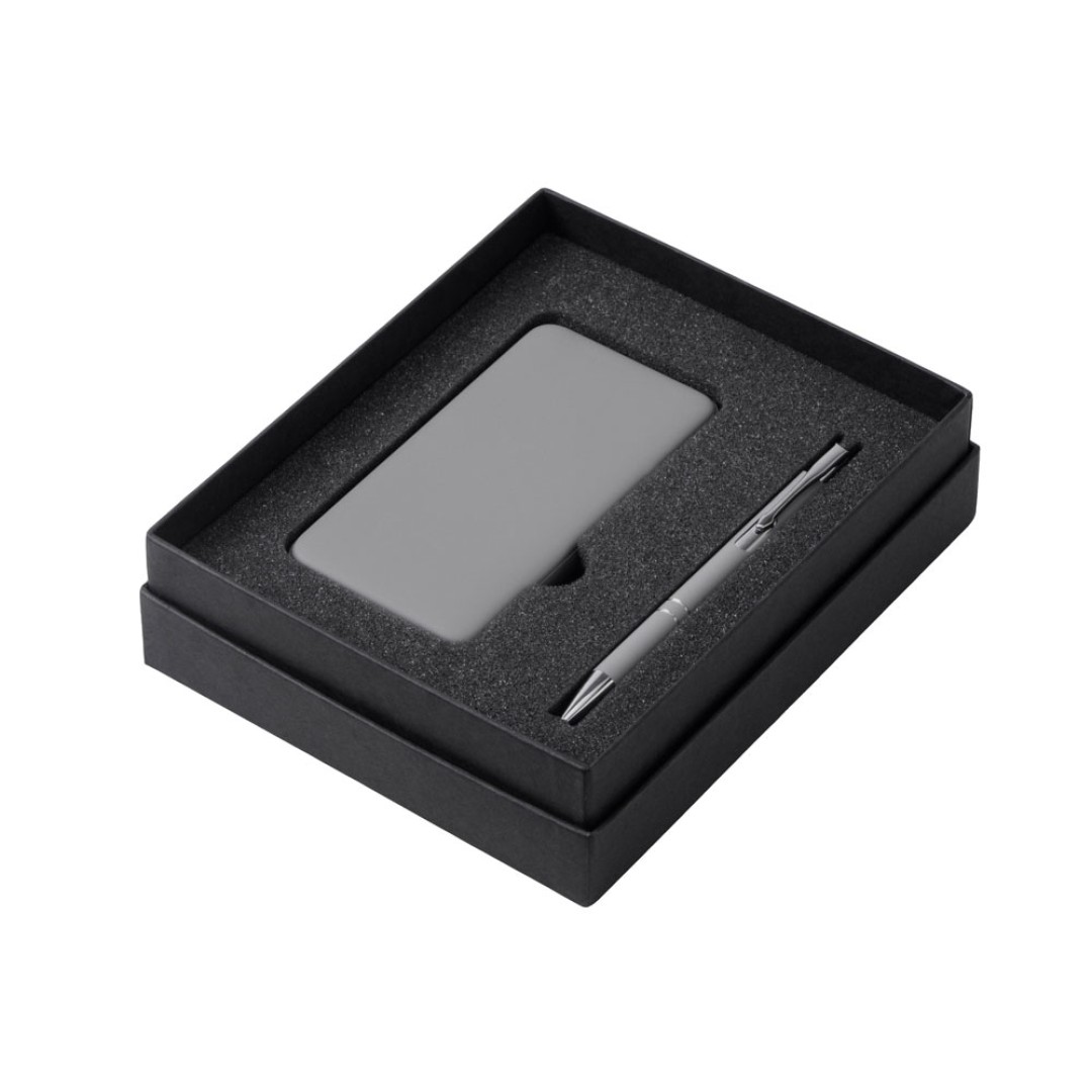 Подарочный набор c ручкой и повербанком 5000 mAh, серый