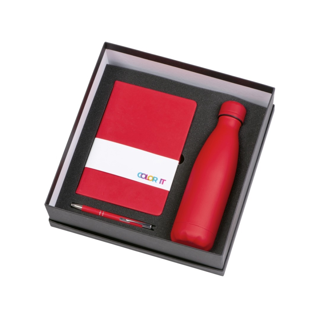 Подарочный набор с блокнотом С2, металлической ручкой и термобутылкой, красный