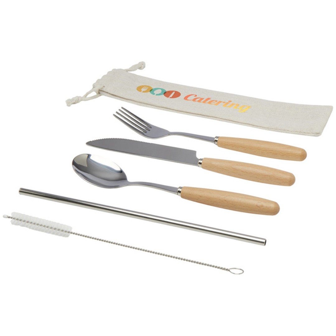 Набор столовых приборов из нержавеющей стали и бука Root из 5 предметов - Натуральный
