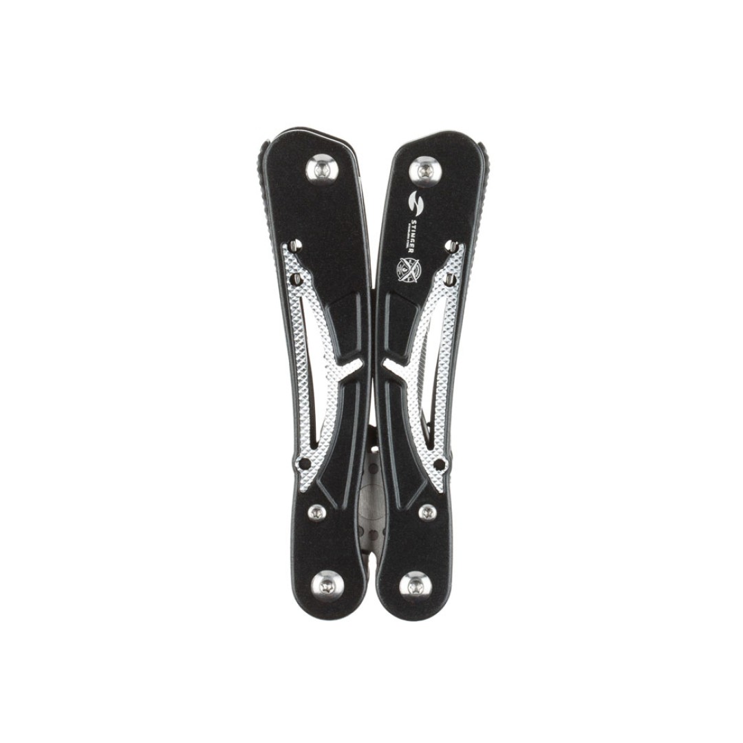 Мультитул Stinger, 105x45 мм, 13 функций, сталь/алюминий, серебристо-чёрный, в нейлоновом чехле