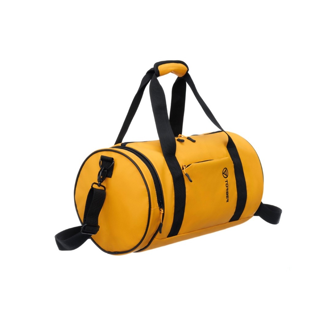 Сумка спортивная TORBER MOBI, желтая, полиэстер 900D с PU покрытием, 45 х 25 х 25 см