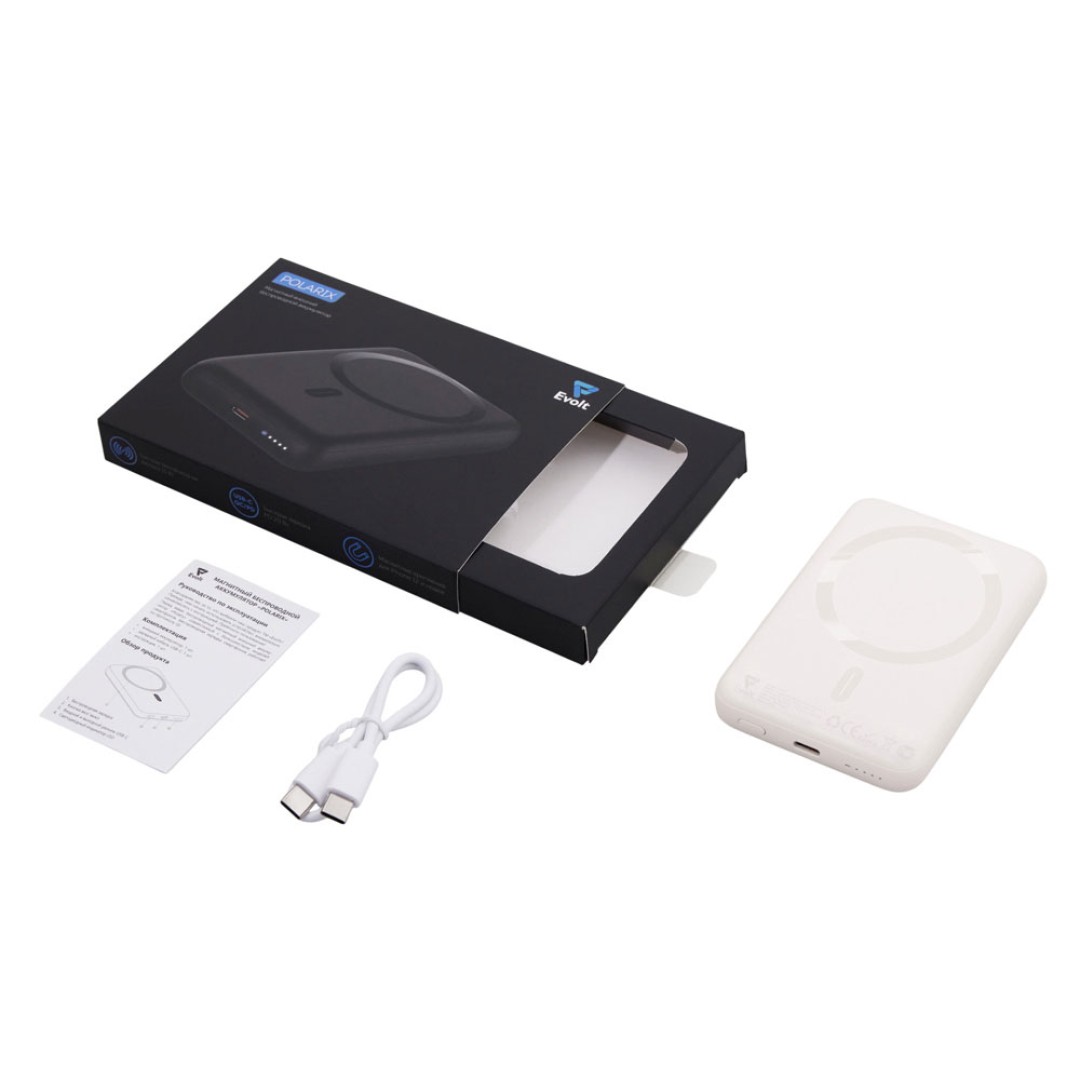 Магнитный внешний беспроводной аккумулятор «Polarix», QC/PD, 10000 мАч, слоновая кость