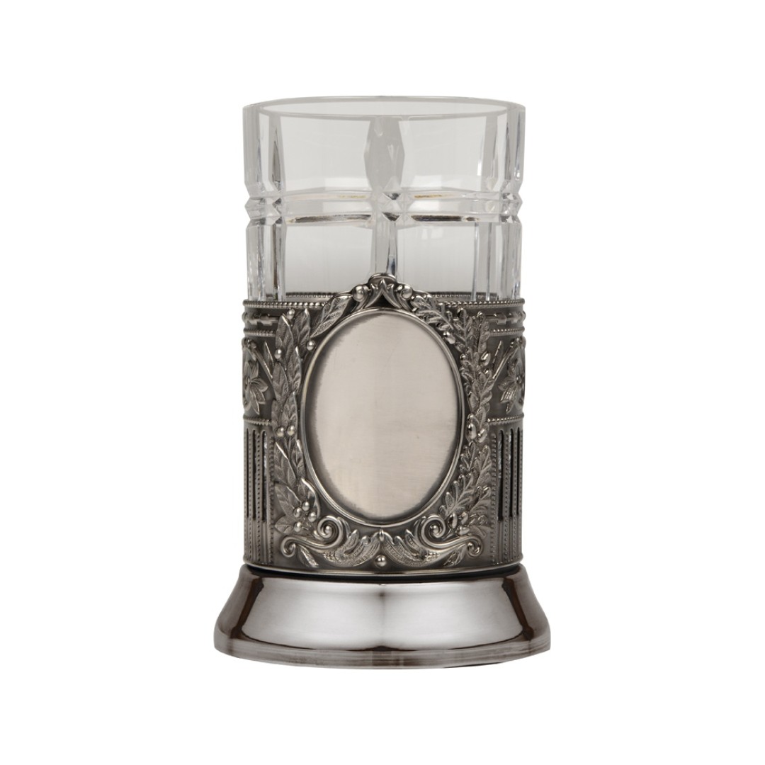 Подстаканник с хрустальным стаканом Базовый-М, серебристый/прозрачный