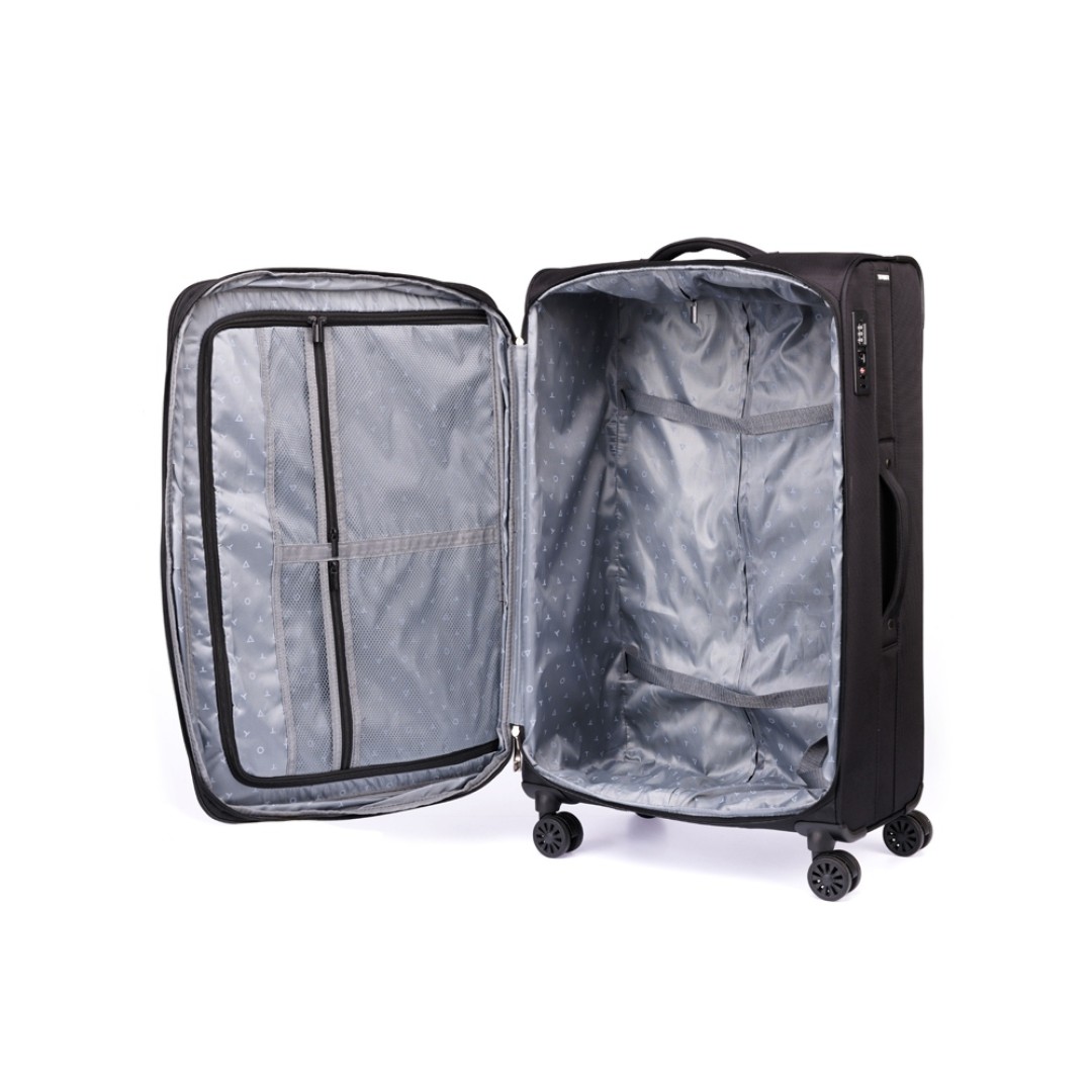 Чемодан TORBER Brosno, чёрный, нейлон 600D, 48 х 22 х 78 см, 85 л