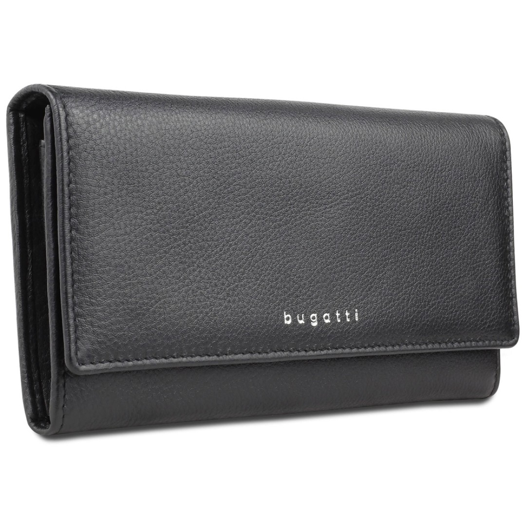 Кошелёк женский BUGATTI Lady Top, чёрный, натуральная воловья кожа, 20х2,5х10,5 см