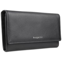 Кошелёк женский BUGATTI Lady Top, чёрный, натуральная воловья кожа, 20х2,5х10,5 см