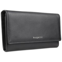 Кошелёк женский BUGATTI Lady Top, чёрный, натуральная воловья кожа, 20х2,5х10,5 см