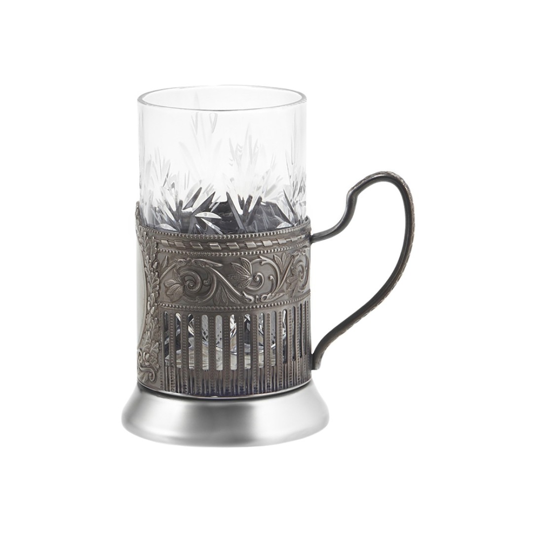 Чайный набор с подстаканником и фарфоровым чайником «ЭГОИСТ-М», серебристый/белый