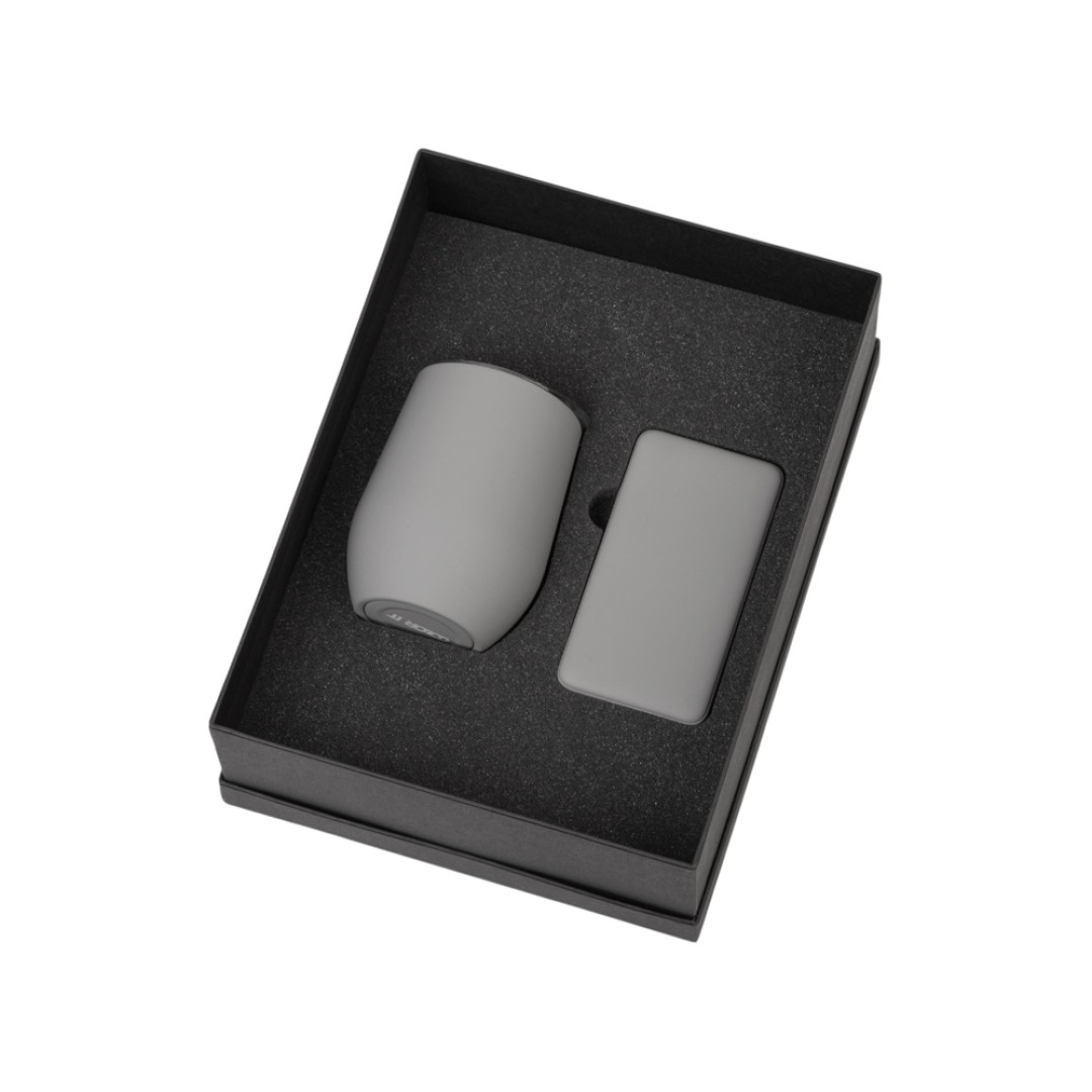 Подарочный набор с термокружкой и повербанком С2, 10000 mAh, серый