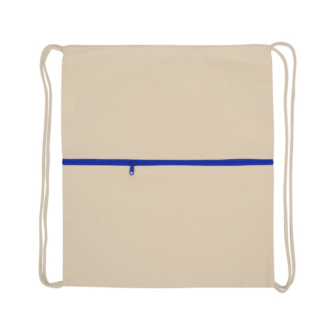 Рюкзак-мешок хлопковый Lark с цветной молнией, натуральный/синий