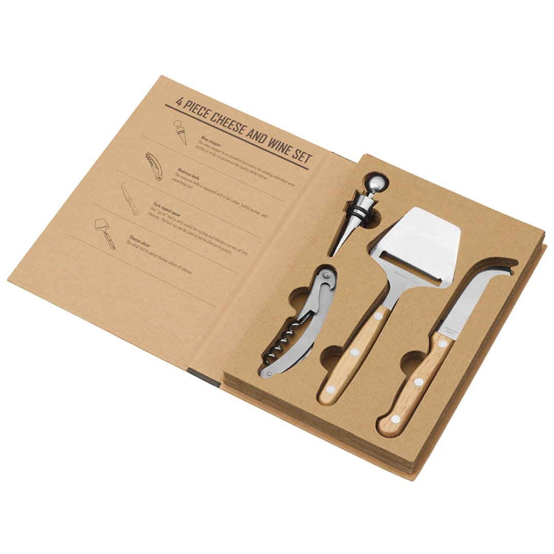 Подарочный набор для вина и сыра Reze из 4 предметов, натуральный