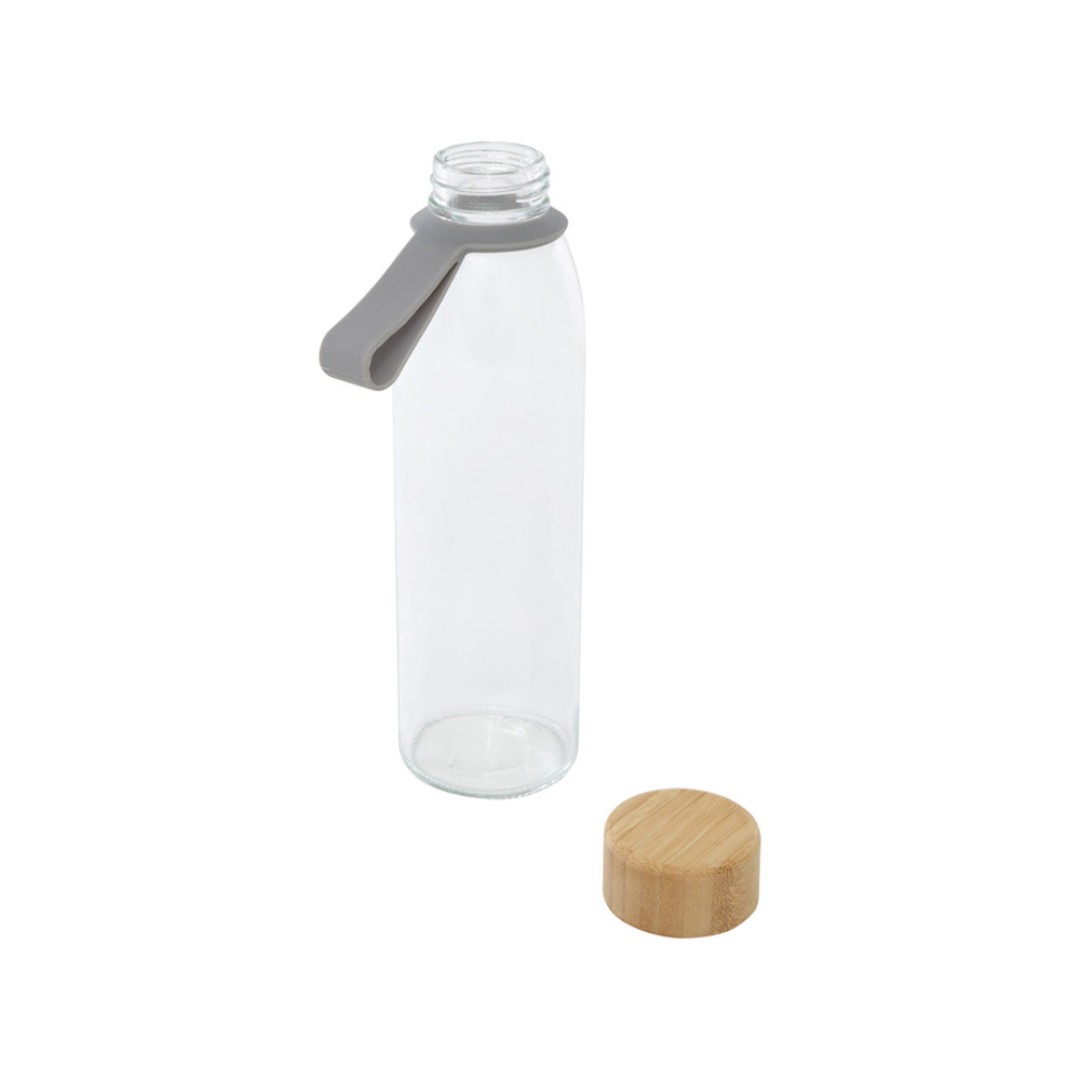 Стеклянная бутылка для воды Porto объемом 500 мл с силиконовой ручкой и бамбуковой крышкой - Серый