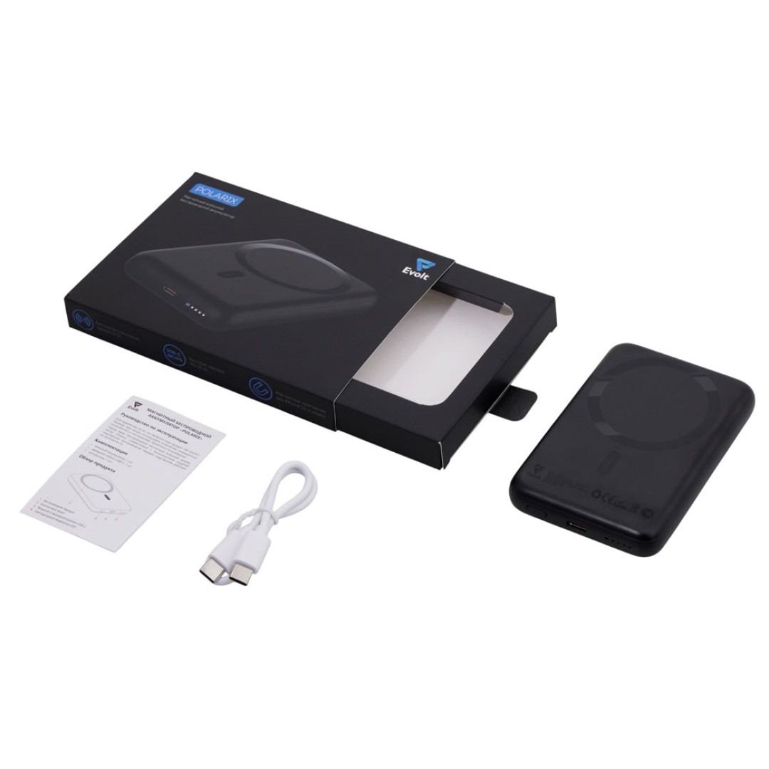 Магнитный внешний беспроводной аккумулятор «Polarix», QC/PD, 10000 мАч, черный