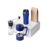 Подарочный набор с кофе, кружкой и френч-прессом "Бодрое утро" 2.0, синий