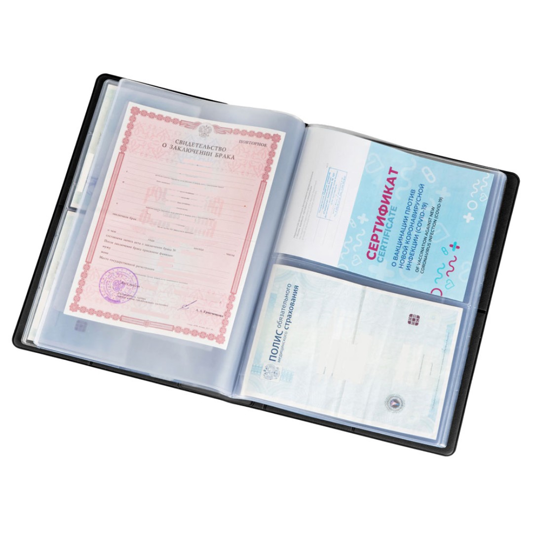 Органайзер Favor 2.0 для семейных документов на 4 комплекта документов, формат А4, черный