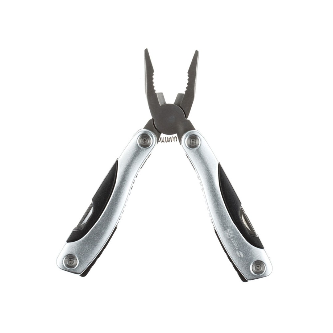 Мультитул Stinger, 100x50 мм, 15 функций, сталь/алюминий/пластик, серебристый, в нейлоновом чехле
