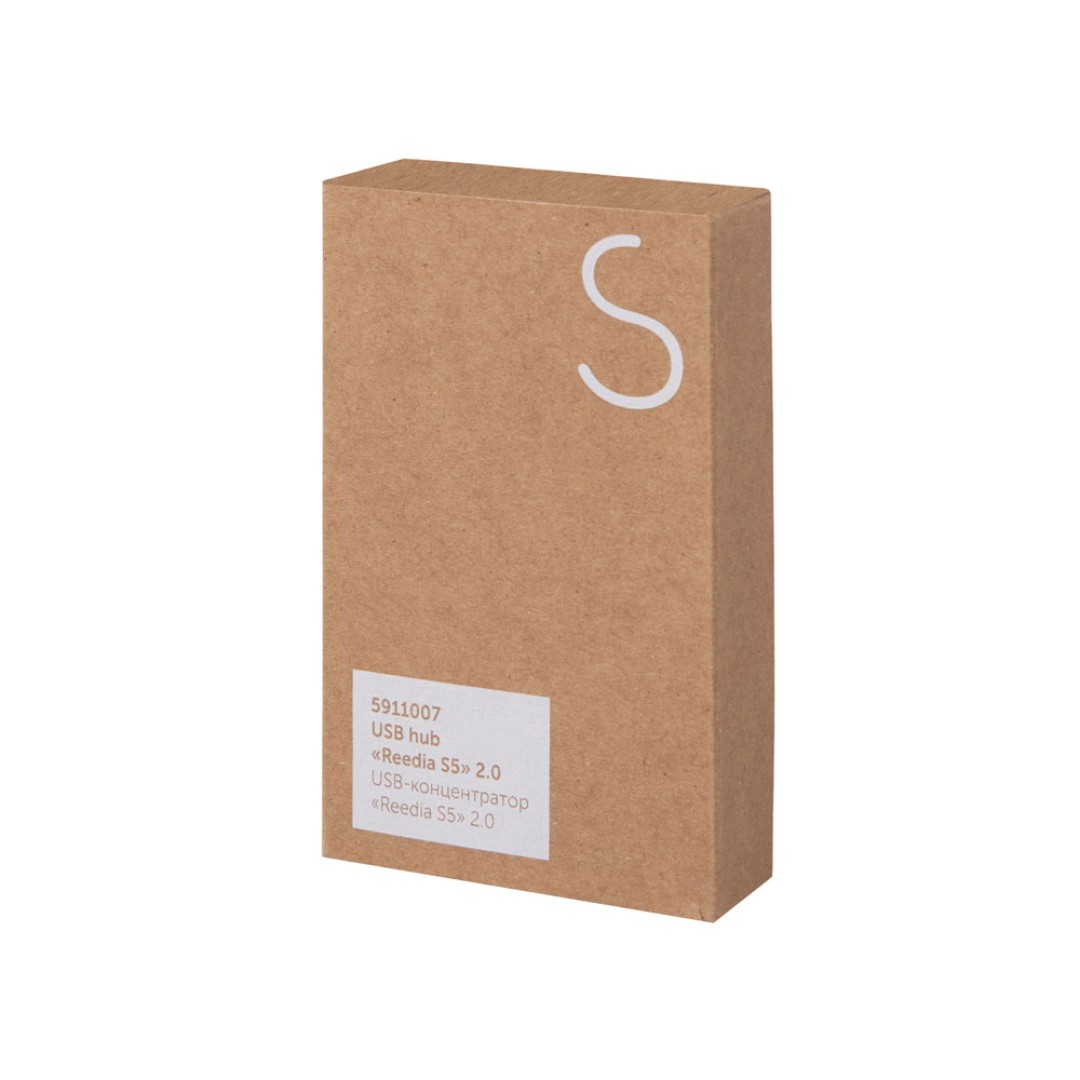 USB хаб с подсветкой лого «Reedia S5», 3*USB, 1*Type C, бамбук, черный