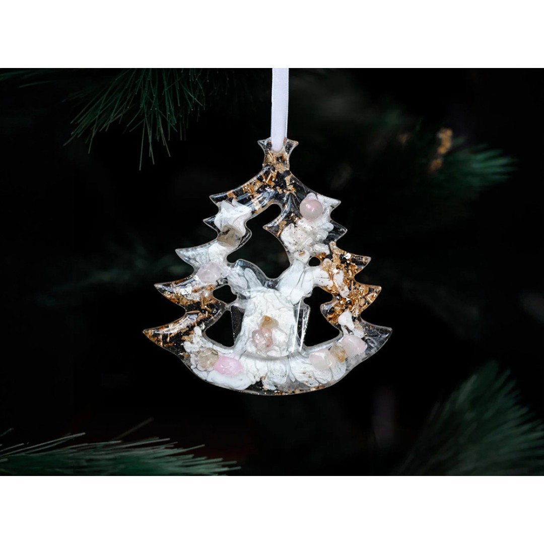 Елочные игрушки ( Снегирь+ Олень+ Ель) Розовый кварц