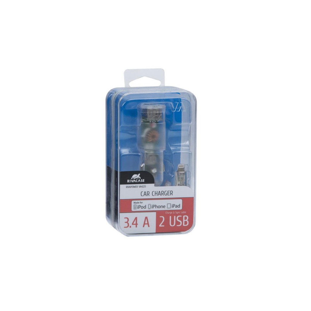 Автомобильное зарядное устройство VA4225 с кабелем MFi Lightning, прозрачный