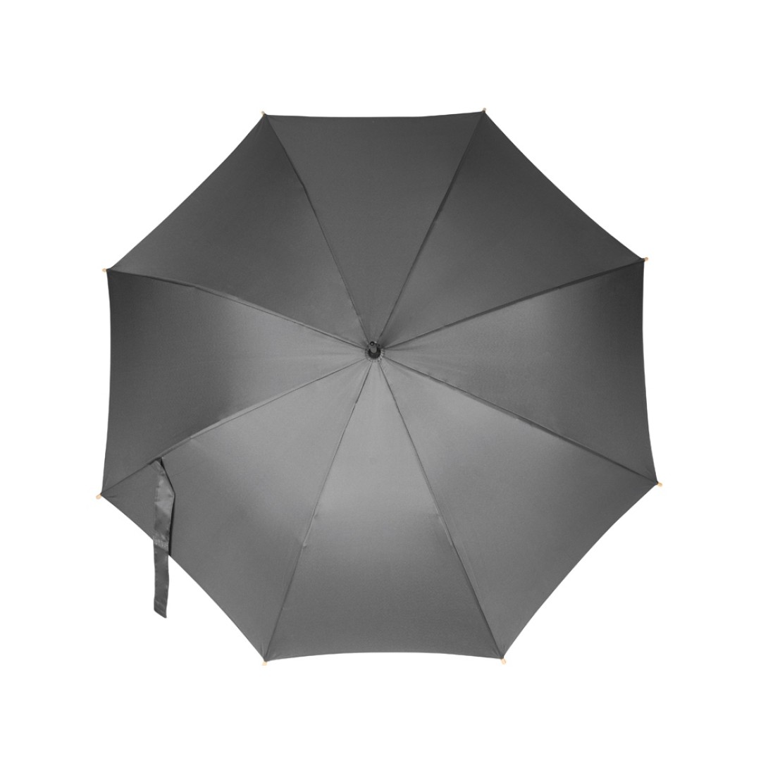 Зонт-трость 1134 Okobrella с деревянной ручкой и куполом из переработанного пластика, серый