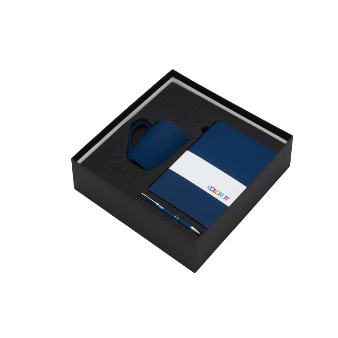 Подарочный набор с блокнотом С3, металлической ручкой и кружкой, темно-синий