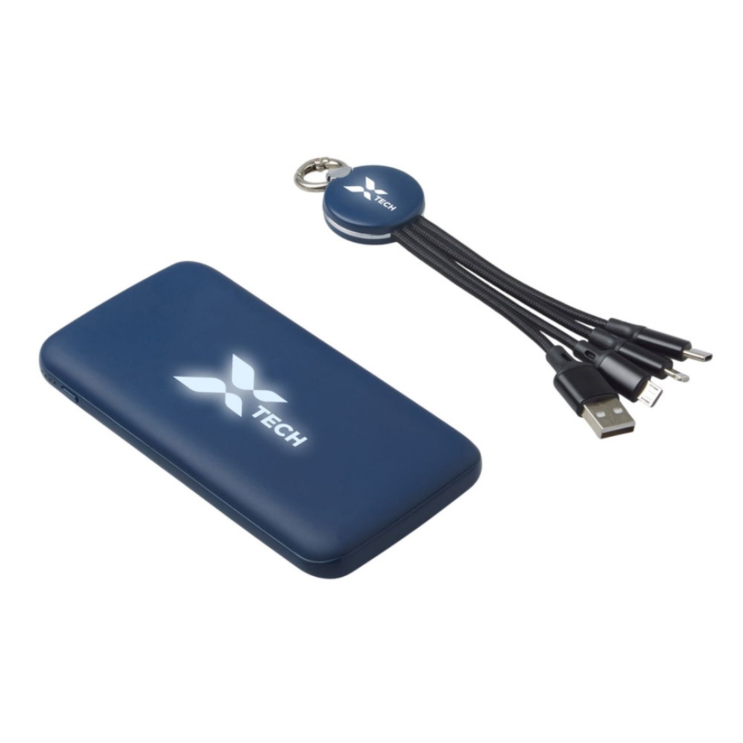 Набор из внешнего акуумулятора и универсального кабеля с подсветкой лого «Reserve LED», 10000mAh, темно-синий