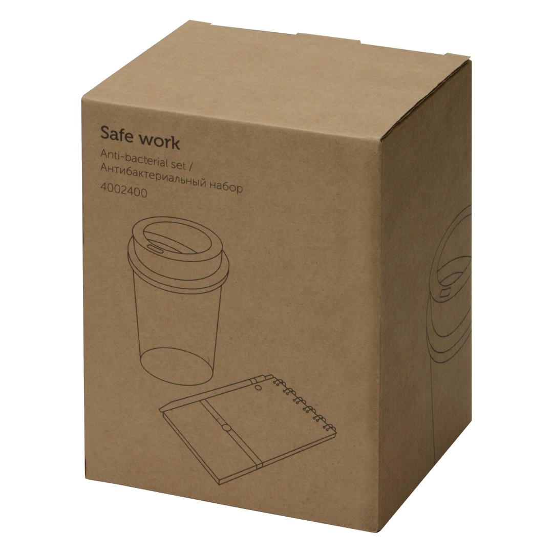Антибактериальный набор с блокнотом и стаканом  "Safe work", белый