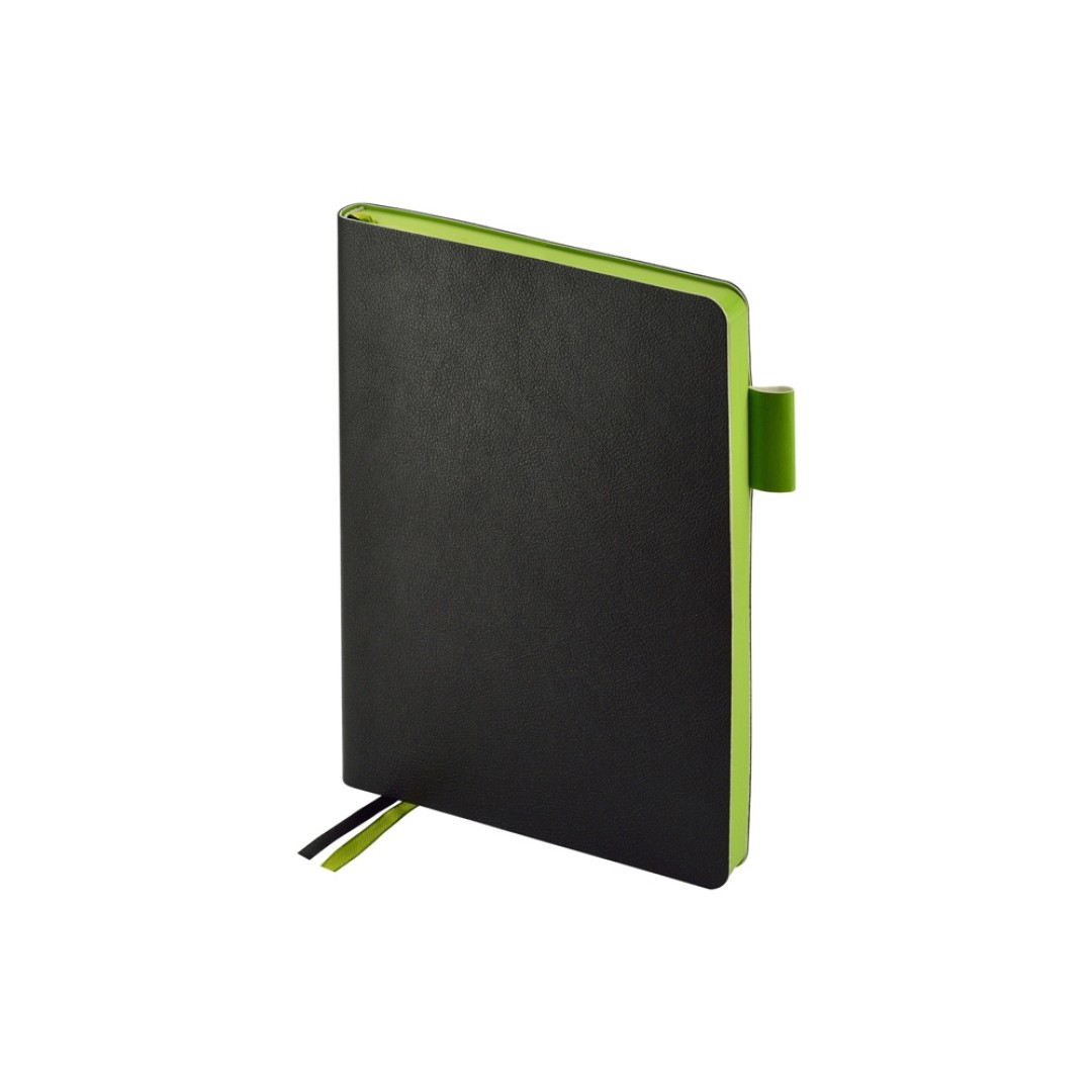 Ежедневник А5 датированный "Boston" 2026, черный с салатовым обрезом