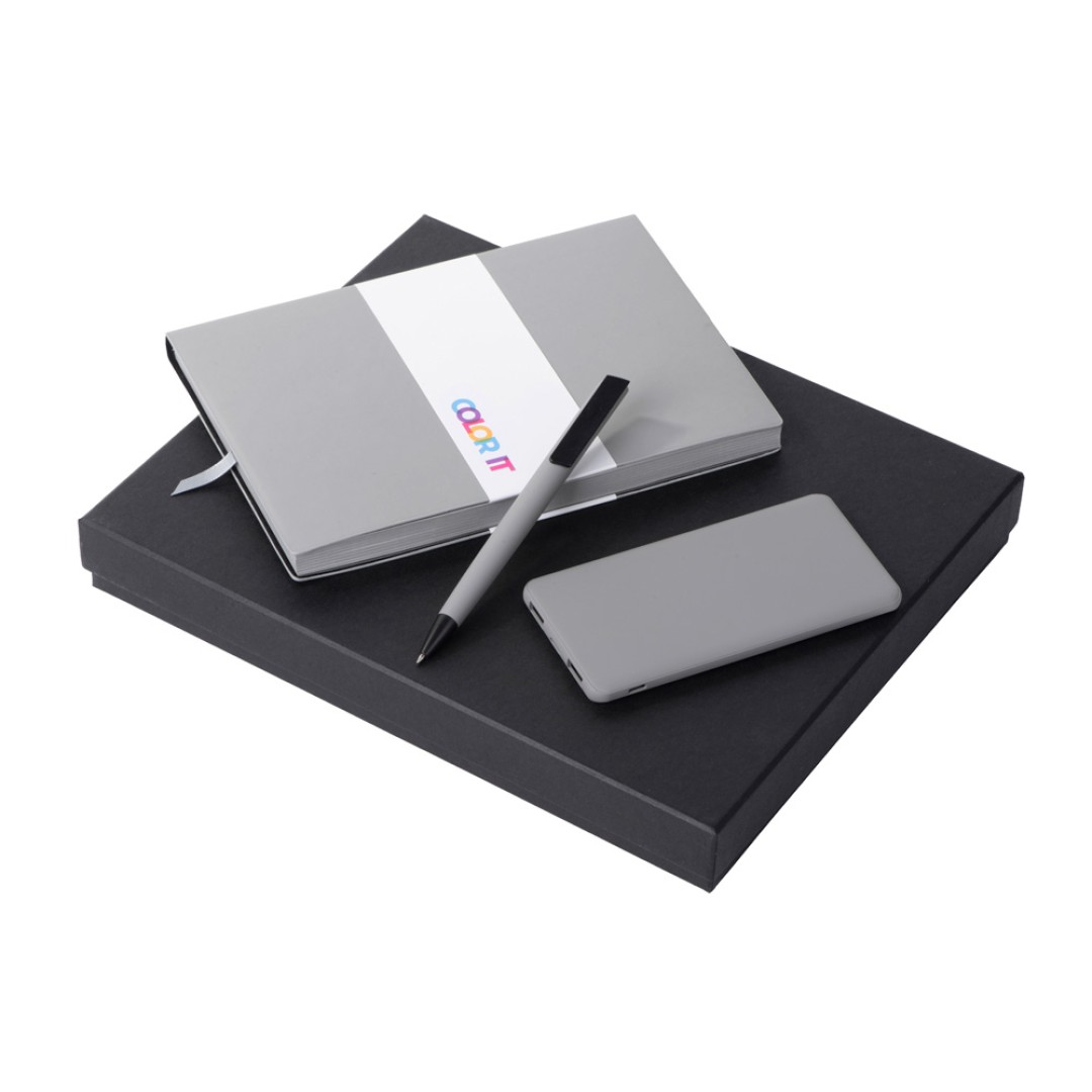 Подарочный набор c блокнотом С1, ручкой и повербанком 5000 mAh,  серый
