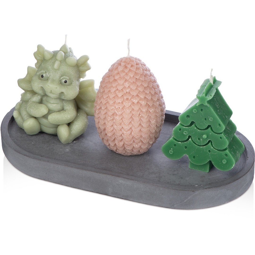 Свечи на подставке "Дракон, яйцо дракона, елочка"