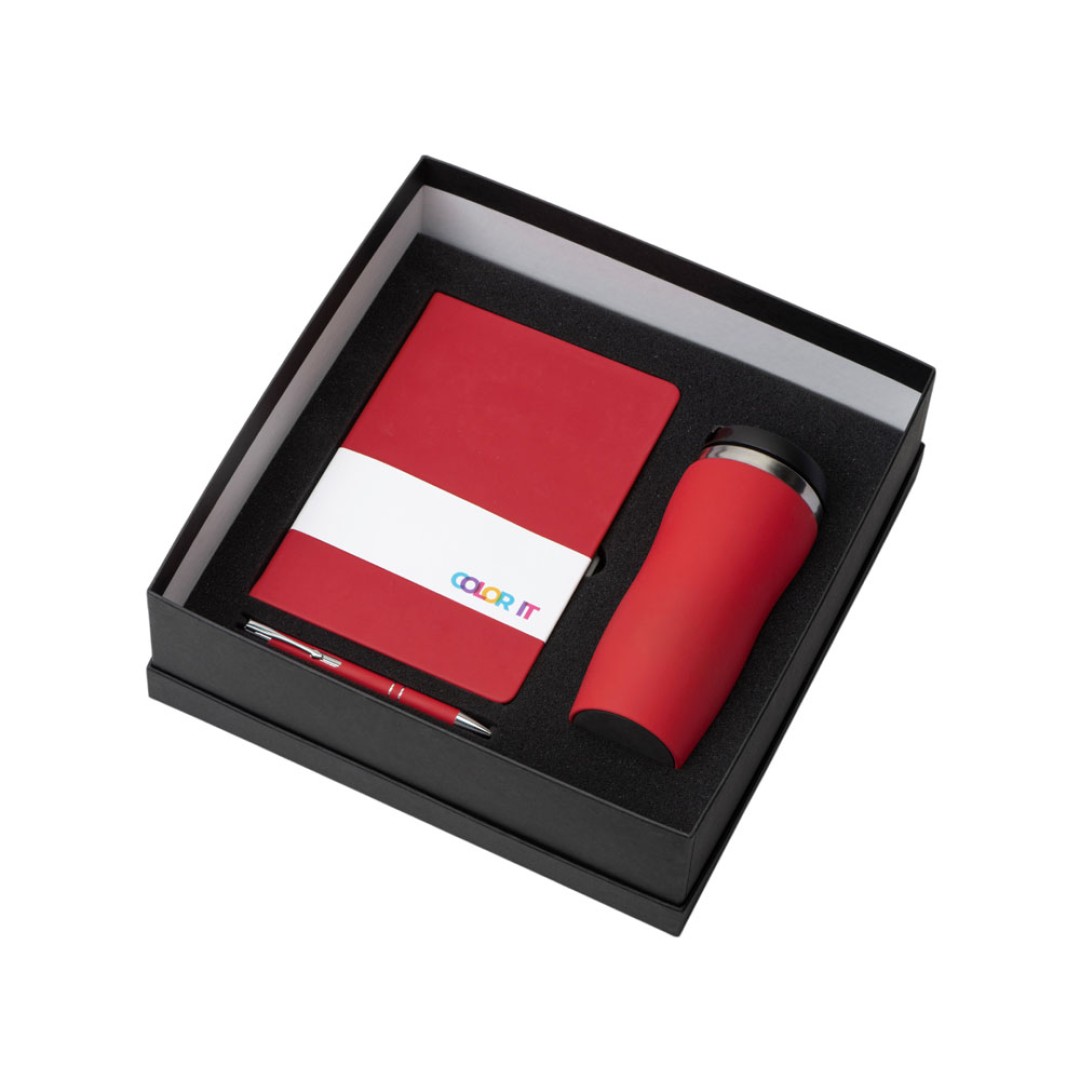 Подарочный набор с блокнотом С3, металлической ручкой и термокружкой, красный