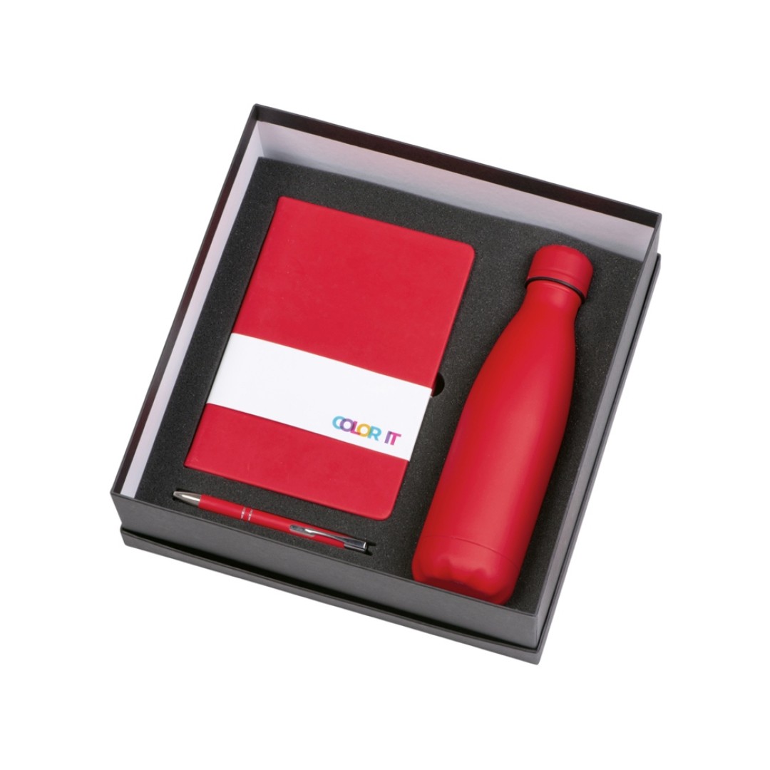 Подарочный набор с блокнотом С1, металлической ручкой и термобутылкой, красный