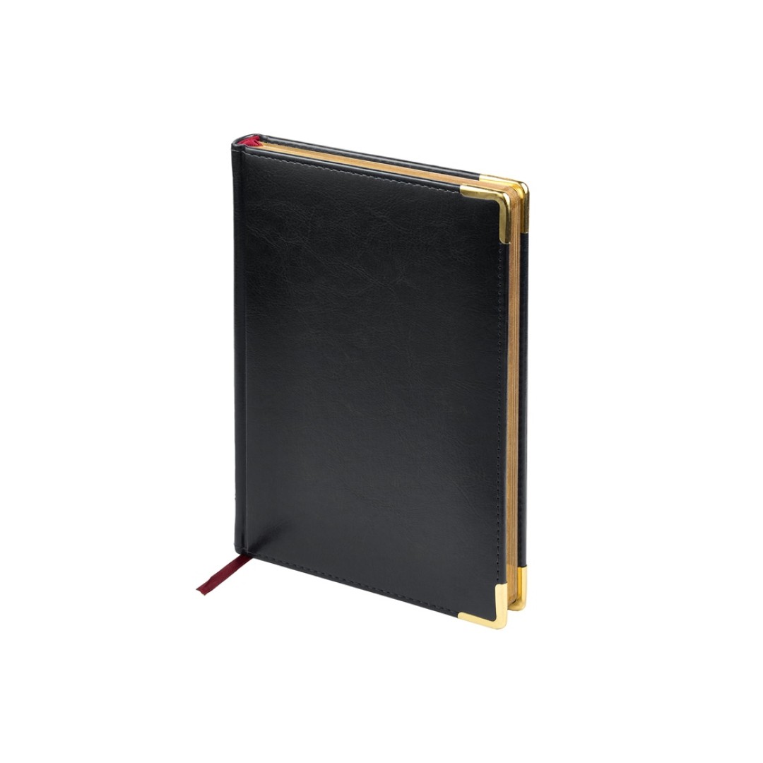 Ежедневник А5 датированный «Sidney Nebraska» 2026, черный (золотой обрез, золотые уголки)