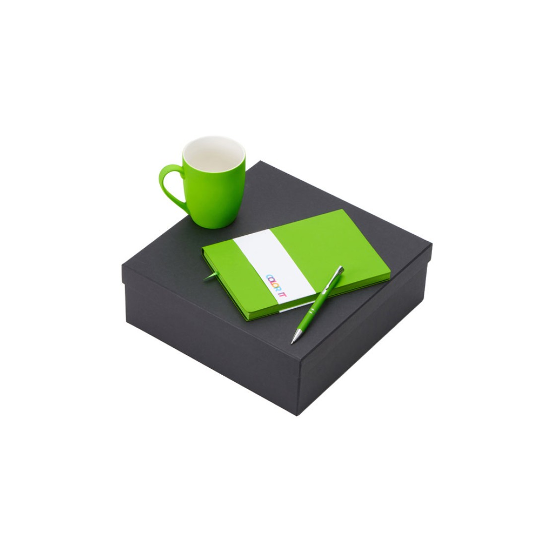 Подарочный набор с блокнотом С1, металлической ручкой и кружкой, зеленое яблоко