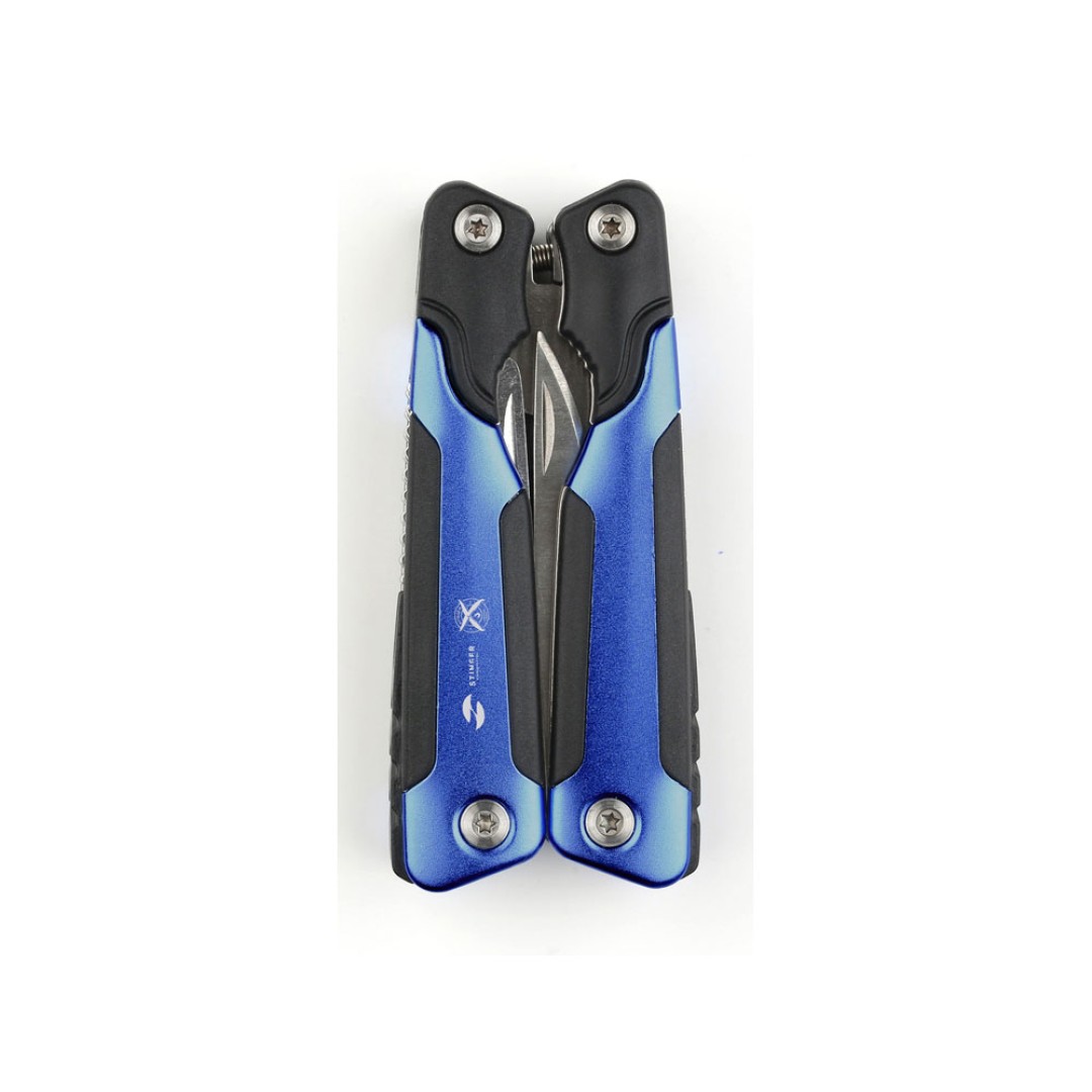 Мультитул Stinger, 104x45 мм, 15 функций, сталь/пластик, сине-чёрный, в комплекте нейлоновый чехол