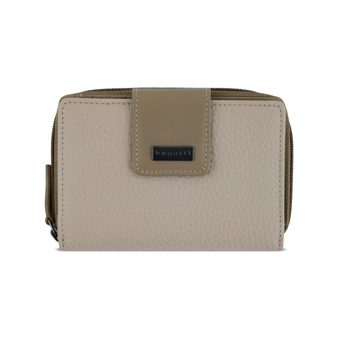 Кошелёк женский BUGATTI Sina, бежевый, воловья кожа/полиэстер, 13,7х3х9,5 см