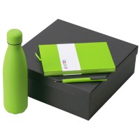 Подарочный набор c блокнотом C1, ручкой и термобутылкой, зеленое яблоко