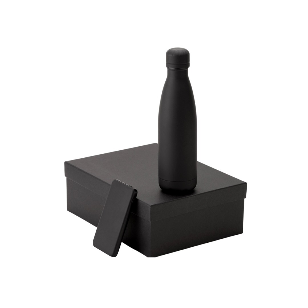 Подарочный набор с термобутылкой и повербанком С2, черный