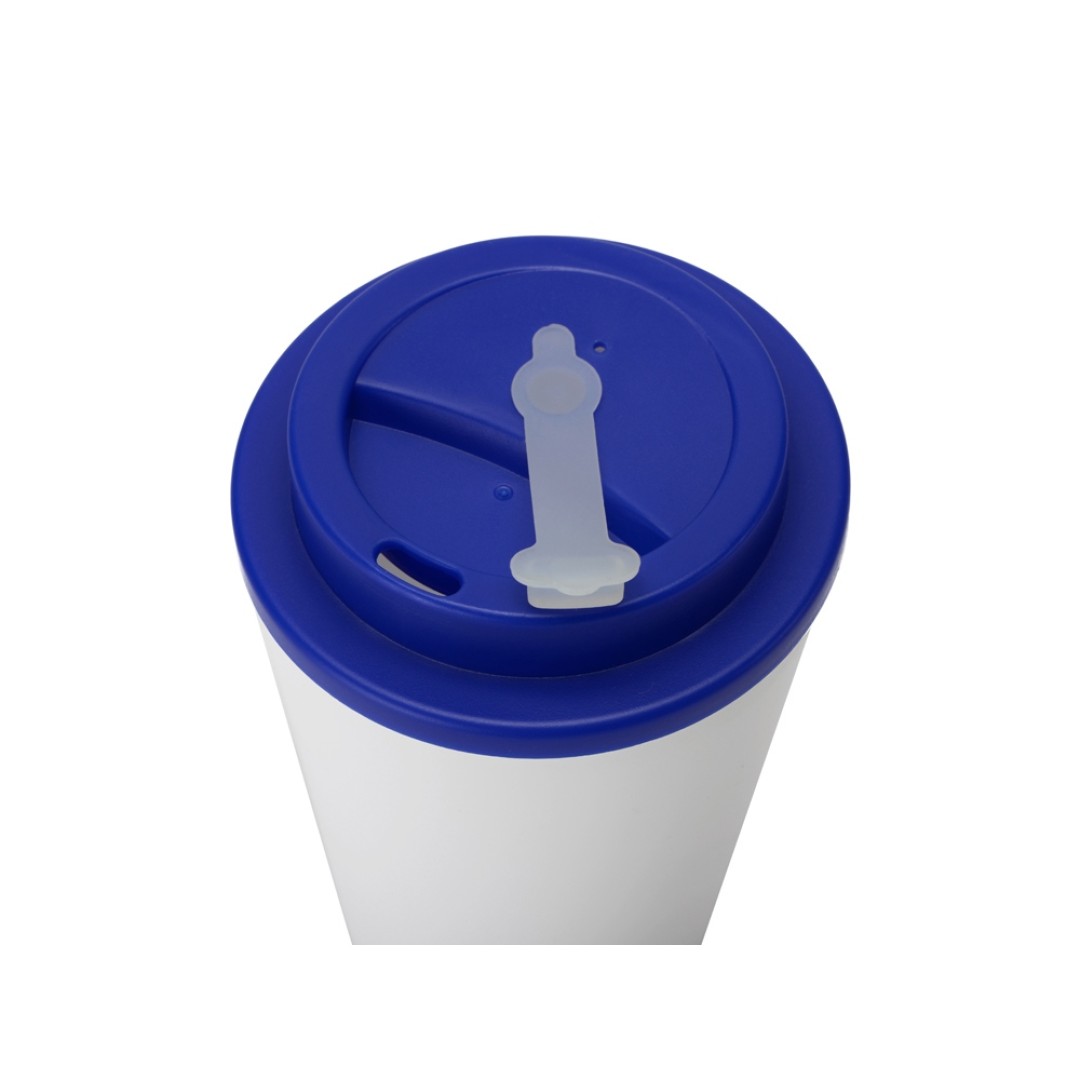 Пластиковый стакан Take away с двойными стенками и крышкой с силиконовым клапаном, 350 мл, белый/синий