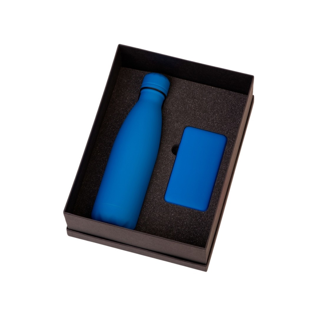 Подарочный набор с термобутылкой и повербанком С1, 5000 mAh, синий