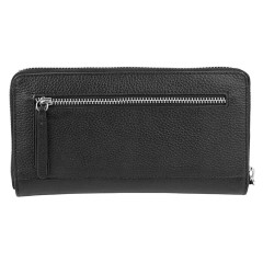 Кошелёк женский BUGATTI Linda, на молнии, чёрный, натуральная воловья кожа, 19,2х2,5х10,5 см