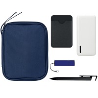 Подарочный набор с флешкой, повербанком и ручкой, темно-синий