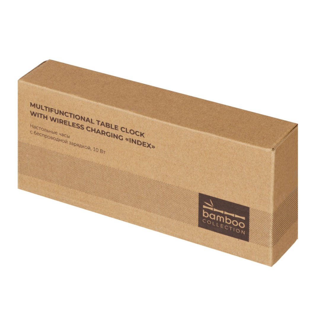 Часы настольные с беспроводной зарядкой «Index», 10 Вт, бамбук (Р)
